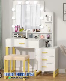 Meja Rias Minimalis Vanity Modern Putih Terbaru,meja rias, meja rias lampu, meja rias minimalis