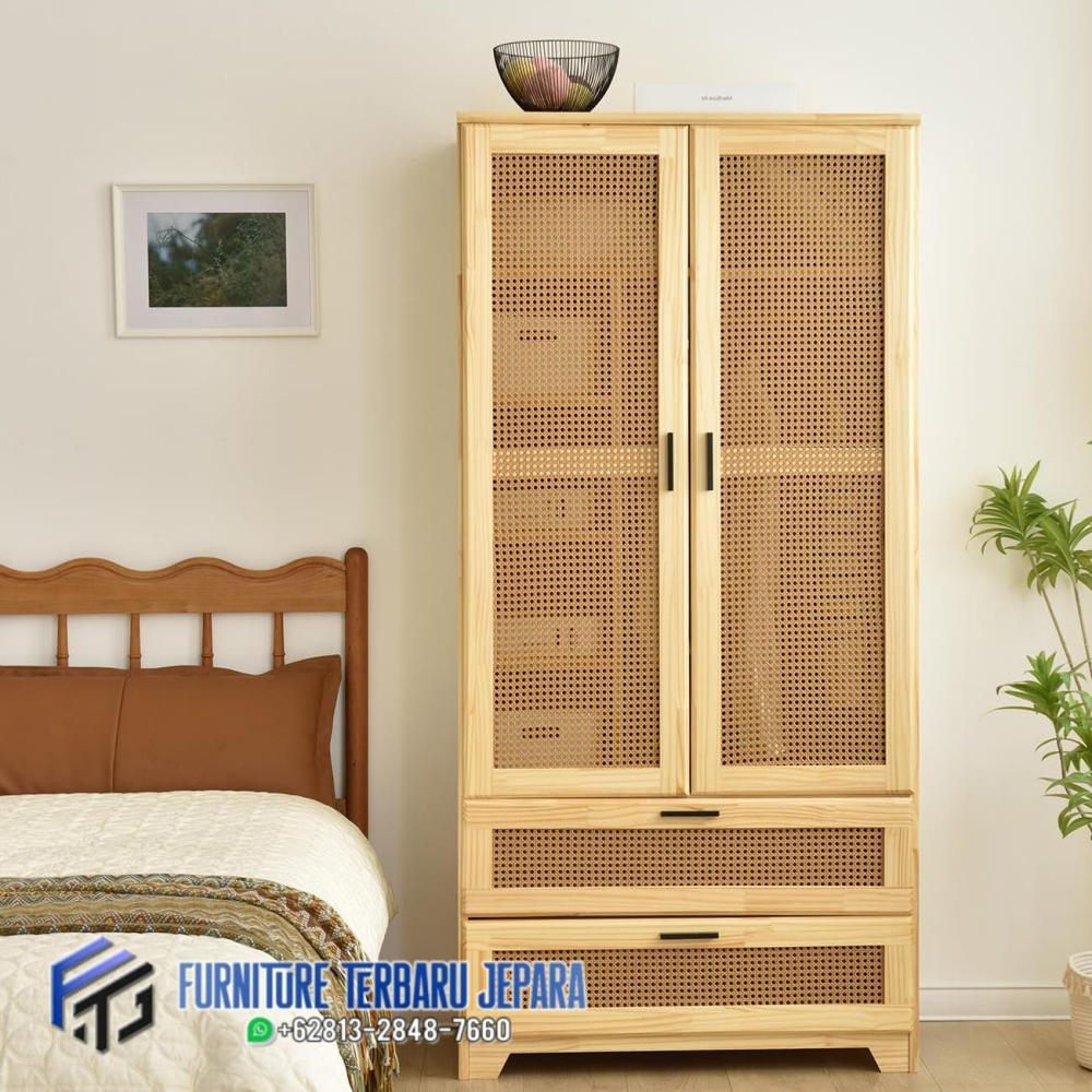 Lemari Pakaian Rotan Minimalis, lemari pakaian, lemari pakaian pintu geser, lemari pakaian minimalis, lemari pakaian 3 pintu, lemari pakaian kayu,Model Lemari Pakaian 2 Pintu Rotan