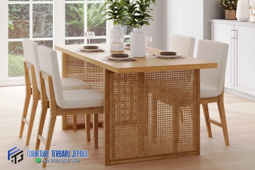 Meja Makan Kayu Jati 6 Kursi Cafe Minimalis Jepara Terbaru