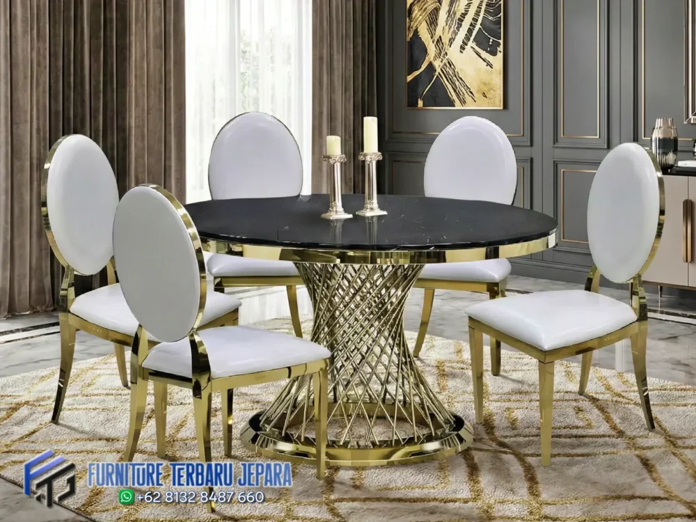 Meja Makan Bulat Stainless Gold Terbaru Jepara