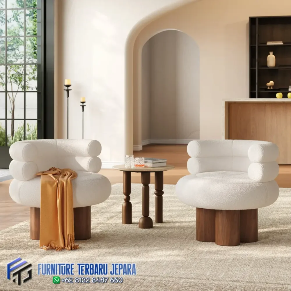 Sofa Teras Kayu Jati Modern Boucle