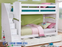 Tempat Tidur Tingkat Anak Tangga Laci Putih FTJ-0901