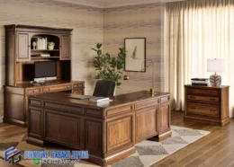Full Set Meja Kerja Kantor Kayu Jati Terbaru Jepara