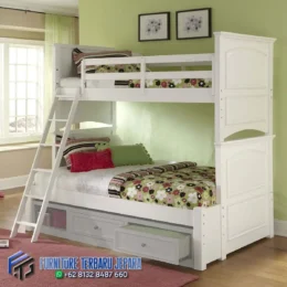 Tempat Tidur Tingkat Anak Minimalis Warna Putih Terbaru Jepara